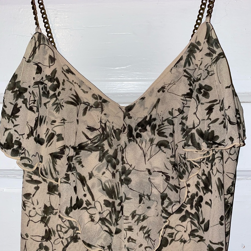 Express Chain Strap Tank Tan and Green Leaves